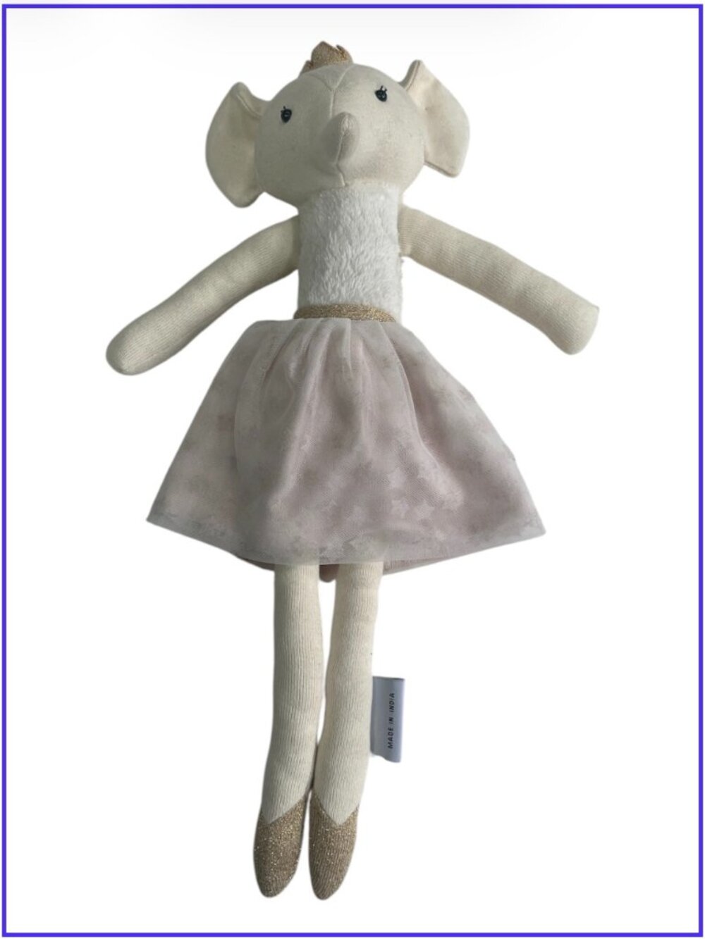 BALLERINA ELEPHANT 20" Plush Knit Toy Doll Gold Crown Ballet Slippers Tutu